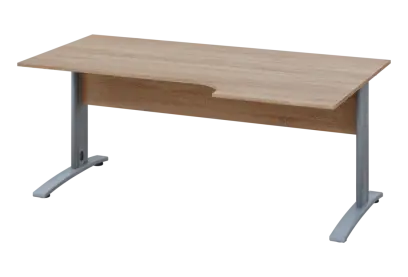 ERK 28 - 186 stůl kancelářský, rohový, pravý, kovová podnož stříbrná, deska 25 mm, široký 1800 mm, dub bardolino